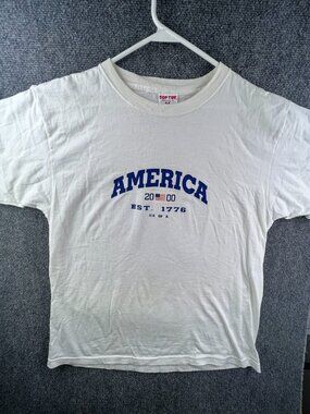 VTG 2000 America USA T Shirt Softee XL Red White Blue Adult Short Sleeve Cotton